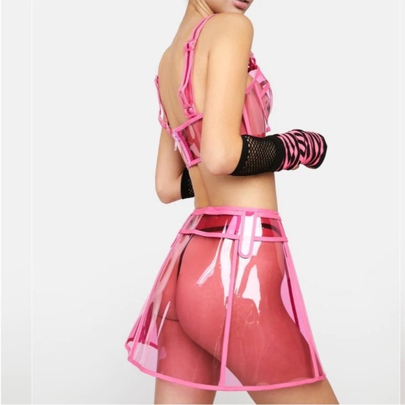 90's Barbie-core transparent PVC Mini pink buckle Skirt size M - Picture 11 of 11